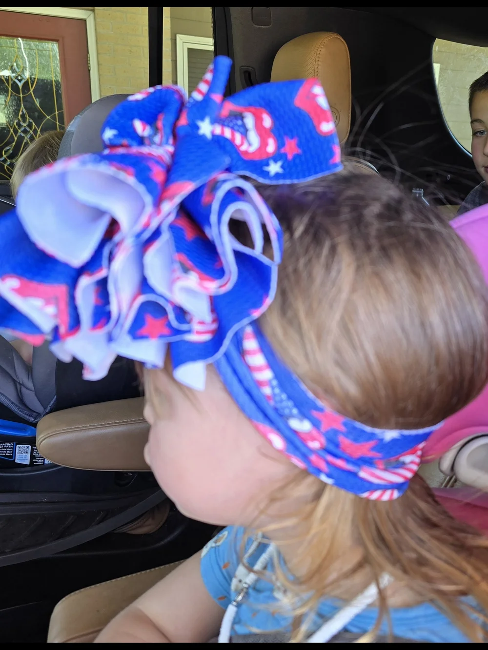 Kids Large Blue Patriotic Fabric Hair Bow Headband